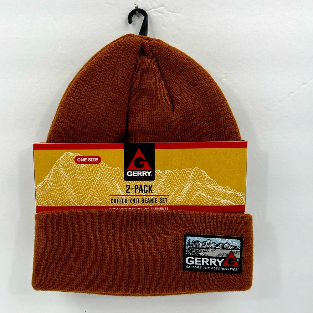 GERRY, CUFFED KNOT BEANIE SET, ONE SIZE FITS ALL, UNISEX, GREY AND BEIGE COLORS